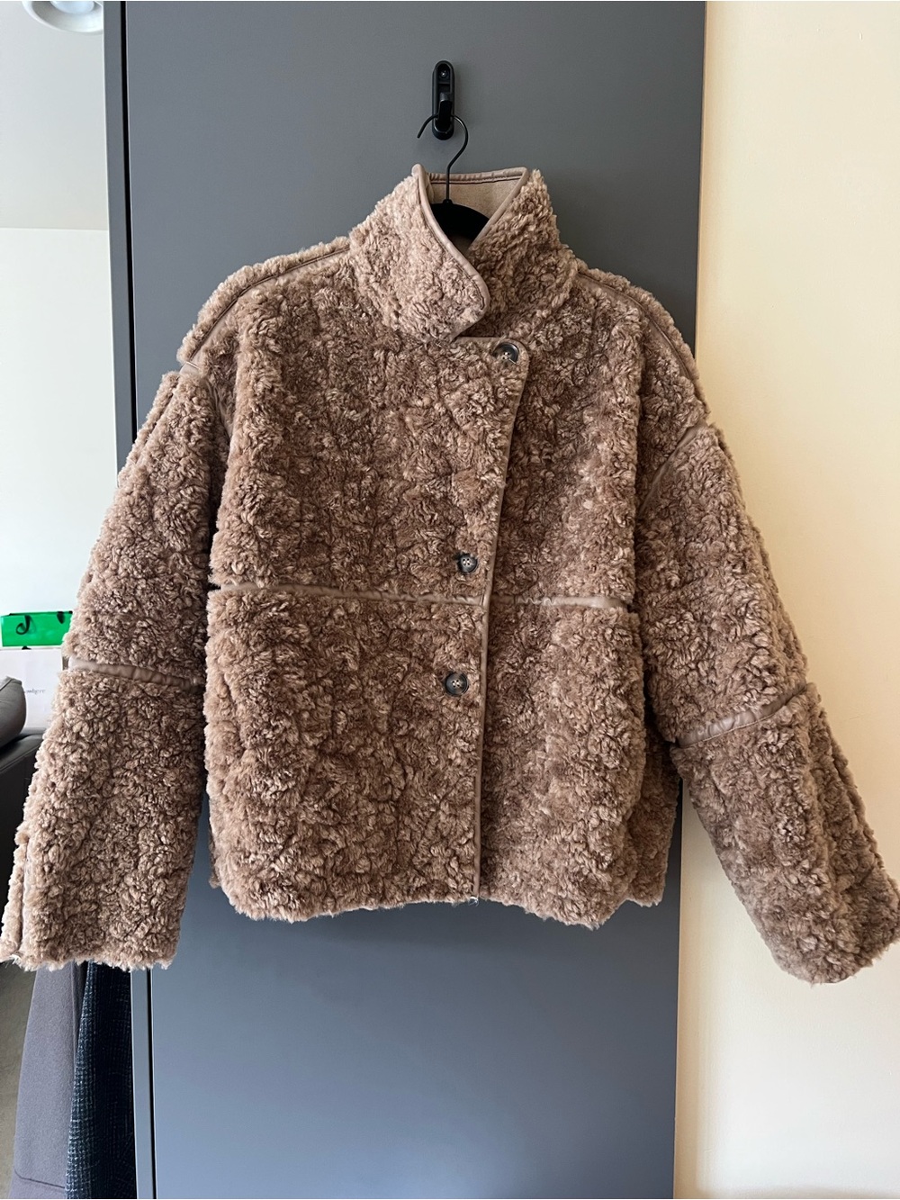 H&M Plush Teddy Jacket in Taupe Brown